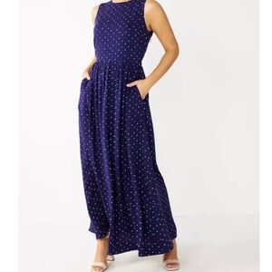 Draper James Navy Blue Maxi Dress  Red Pink Polka Dots New With Tags Size Large